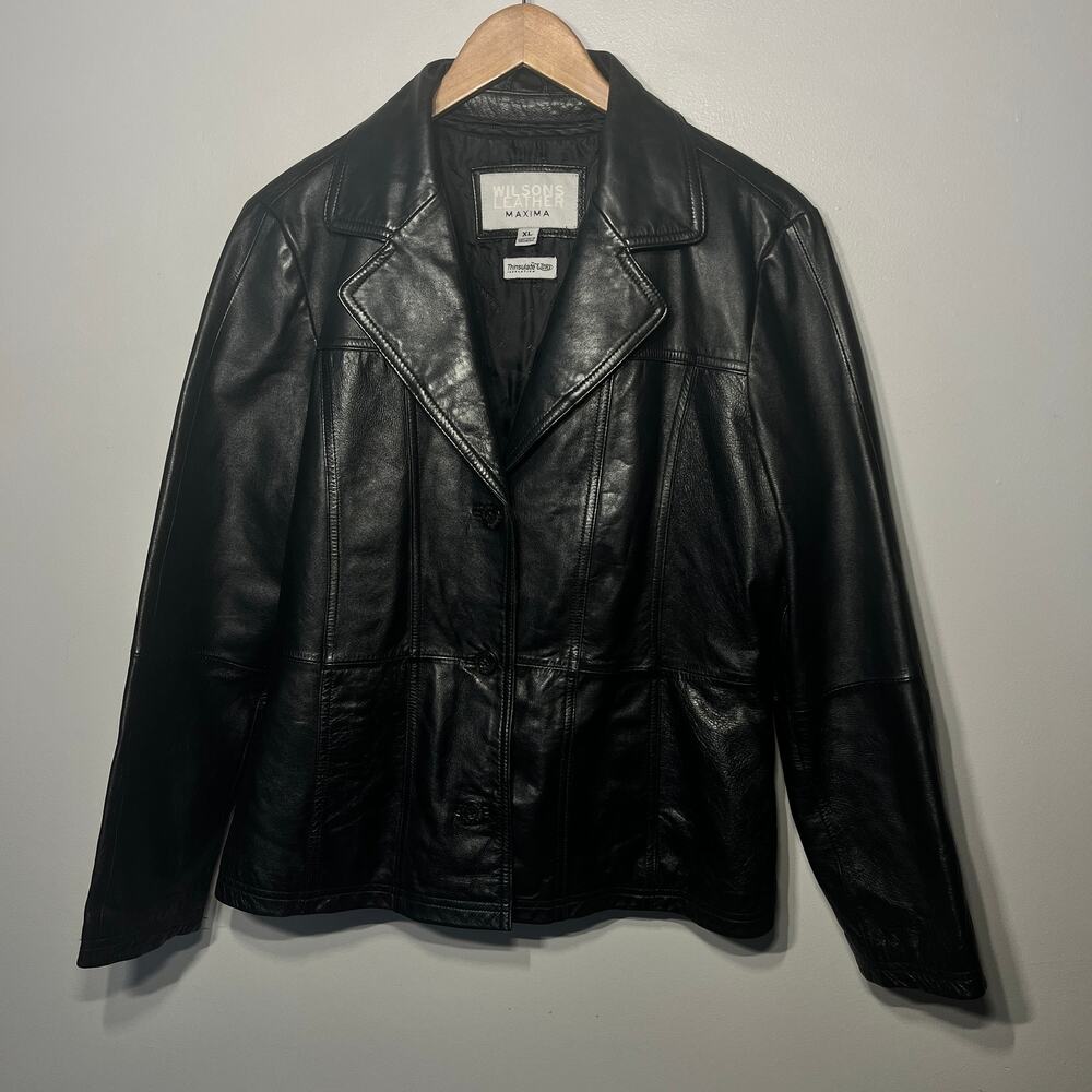 Wilsons Leather Jacket Maxima Black Button Zip Out Lining Thinsulate No Belt XL